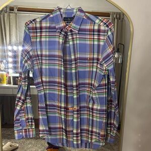 Ralph Lauren Men's Blue and Red Plaid Shirt